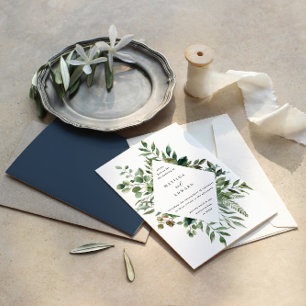 Watercolor blad botanische huwelijksuitnodiging aankondiging