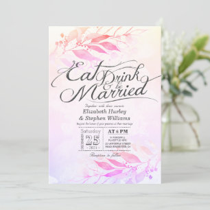 Watercolor Bladeren EAT Drinken & Getrouwd Trouwen Kaart