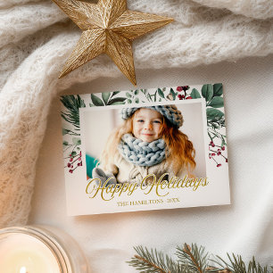 Watercolor Bladeren Gelukkig Kerstmis Kerst Foto Briefkaart