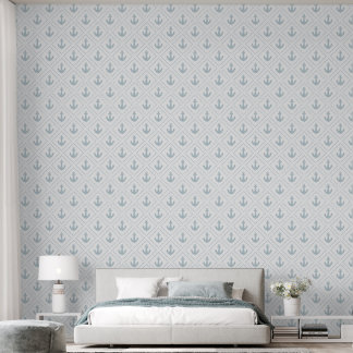 Watercolor Blau Anker Diamant en Witte Kust Behang