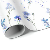 Watercolor Blau Bloem Bruiloft  Cadeaupapier (Rol Hoek)