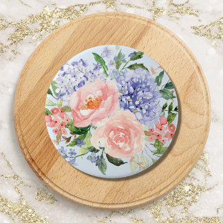 Watercolor Blau Roze Hortensia Pioen Lente Bloem Ronde Button 7,6 Cm