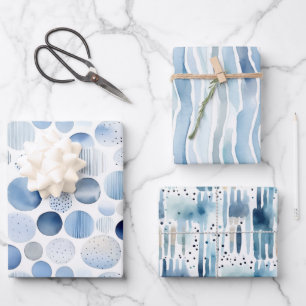 Watercolor Blauw Abstracte Streep Cirkels Inpakpapier Vel