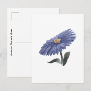 Watercolor Blauwe aster bloem Briefkaart