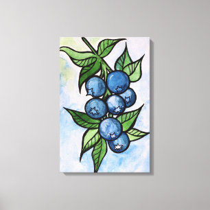 Watercolor Blauwe Bessen Canvas Afdruk
