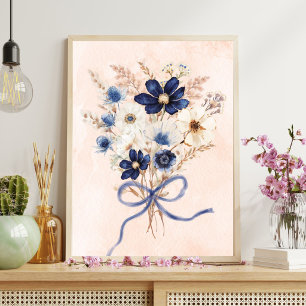 Watercolor Blauwe Bloem Boeket Bloemen Poster