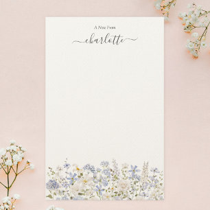 Watercolor Blauwe Bloemen Elegant Monogram Bloemst Briefpapier