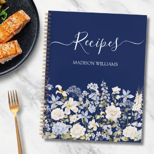 Watercolor Blauwe Bloemen Persoonlijk Receptenboek Notitieboek