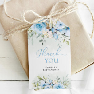 Watercolor blauwe bloemige babyshower cadeautags cadeaulabel