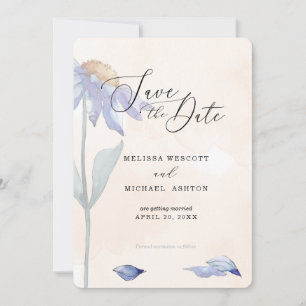 Watercolor Blauwe Daisy Bruiloft Zachte Perzik Save The Date