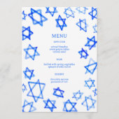 Watercolor Blauwe Davidster Bar Mitswa viering Menu (Voorkant)