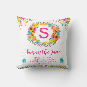 Watercolor Blauwe, Gele & Roze Bloemen Baby Kussen