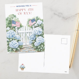 Watercolor Blauwe Hortensia Gelukkige 4 juli Briefkaart