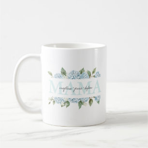 Watercolor Blauwe Hortensia Namen Kinderen Mama Koffiemok