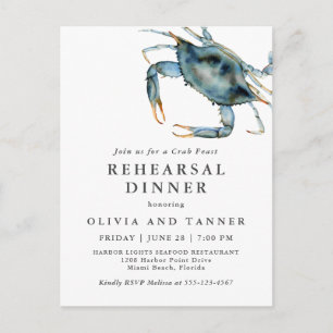 Watercolor Blauwe Krab Bruiloft Rehearsal Dinner Briefkaart