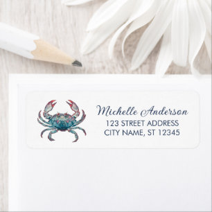 Watercolor Blauwe Krab Zeevaart Retouradres Etiket