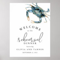Watercolor Blauwe Krab Zeevoedsel Proefavond Dinne