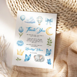 Watercolor Blauwe Olifant   Jongens Baby Shower Bedankkaart