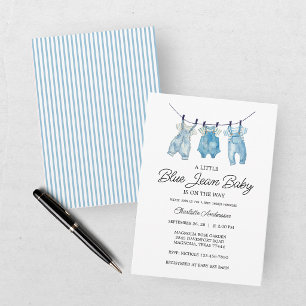 Watercolor Blauwe Spijkerbaby Shower Kaart