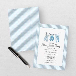 Watercolor Blauwe Spijkerbaby Shower Kaart