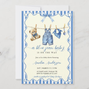 Watercolor Blauwe Spijkerbroek Baby Teddybeer Baby Kaart