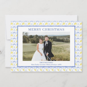 Watercolor Blauwe Strik Traditionele Vintage Kerst Feestdagenkaart