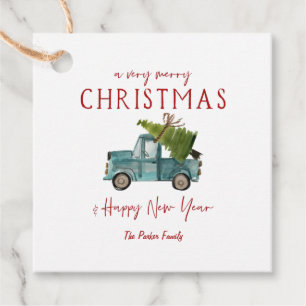 Watercolor Blauwe Truck Kerstcadeautags Bedankjes Labels