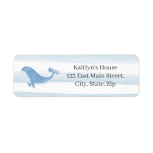 Watercolor Blauwe Walvis Baby Shower Etiket