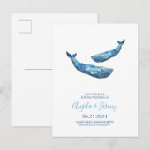 Watercolor Blauwe Walvis Save the Date Aankondigingskaart (Voorkant / Achterkant)