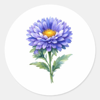 Watercolor Bloeiende Paarse Aster Bloem  Ronde Sticker