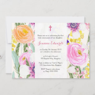 Watercolor Bloem Eerste Communie Gepersonaliseerd Kaart