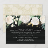 Watercolor Bloem + Gouden Accent Trouw Uitnodiging (Voorkant / Achterkant)