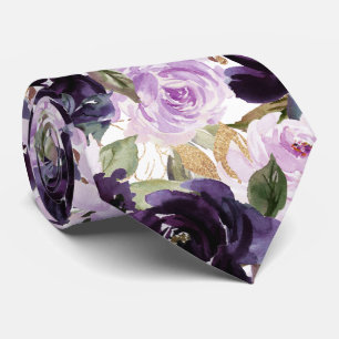 Watercolor Bloemen Aubergine Paars Lila Rozen Stropdas