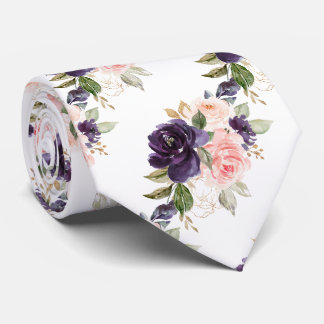 Watercolor Bloemen Aubergine Paarse Blush Rozen   Stropdas
