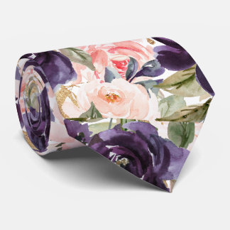 Watercolor Bloemen Aubergine Paarse Blush Rozen Stropdas