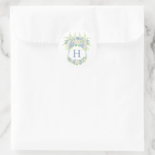 Watercolor Bloemen Blauwe & Witte Hydrangea Kam Ronde Sticker