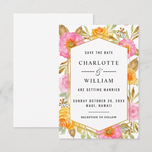 Watercolor Bloemen Bruiloft Save The Date (Voorkant / Achterkant)