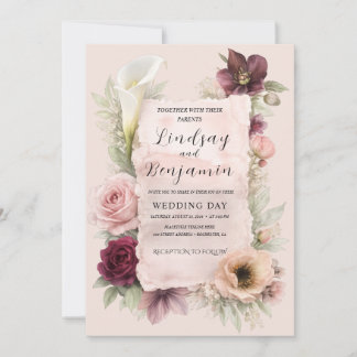Watercolor Bloemen Bruiloft Uitnodiging Roze Roze