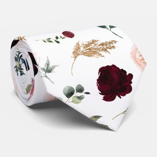 Watercolor Bloemen Burgundy Blush Navy Rozen Stropdas
