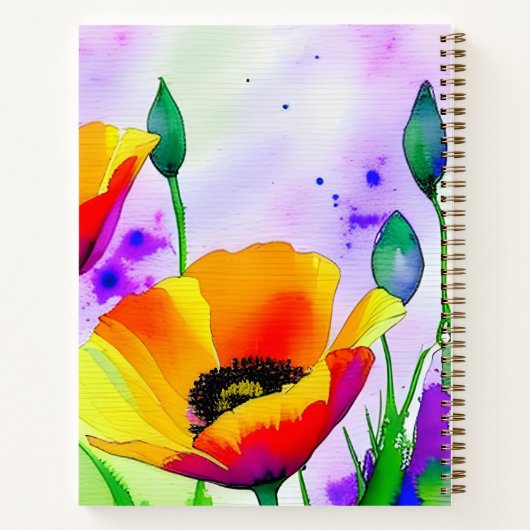 Watercolor Bloemen Californische Klaprozen Bruidsd Notitieboek (Achterkant)