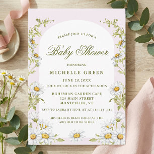 Watercolor Bloemen Daisy Baby Shower Roze Kaart