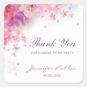 Watercolor Bloemen Dank Je Hand Schrift Sjabloon Vierkante Sticker