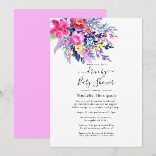 Watercolor bloemen drive-by bruiloft of babyshower kaart