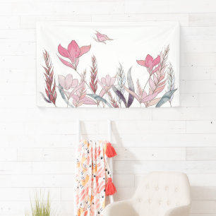 Watercolor Bloemen – Elegante Evenementendecoratie Spandoek