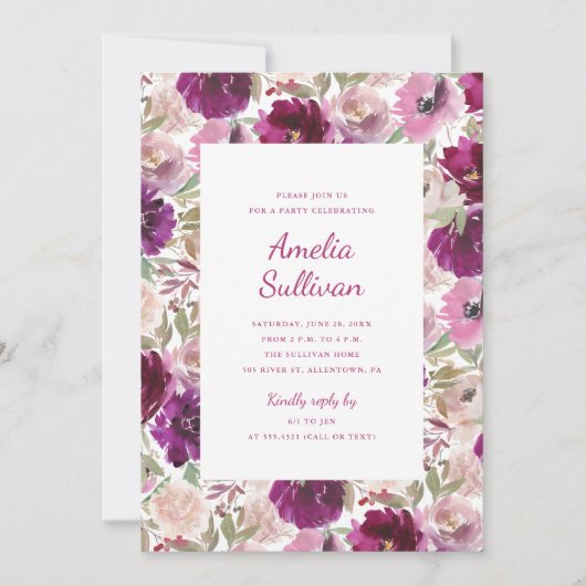 Watercolor Bloemen Feest Uitnodiging (Voorkant)