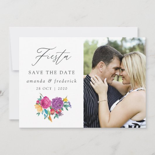 Watercolor Bloemen Fiesta Bruiloft Save The Date (Voorkant)