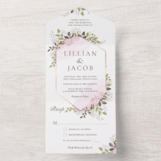 Watercolor Bloemen Frame Bruiloft All In One Uitnodiging