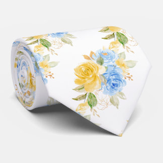 Watercolor Bloemen Gele Blauwe Rozen Stropdas