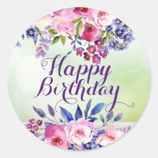Watercolor Bloemen Gelukkige Verjaardag Stickers