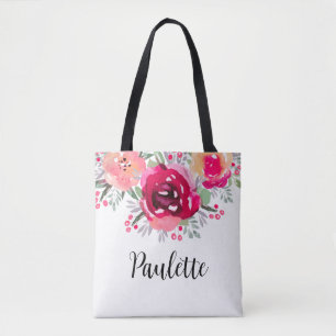 Watercolor Bloemen Gepersonaliseerd Draagtas